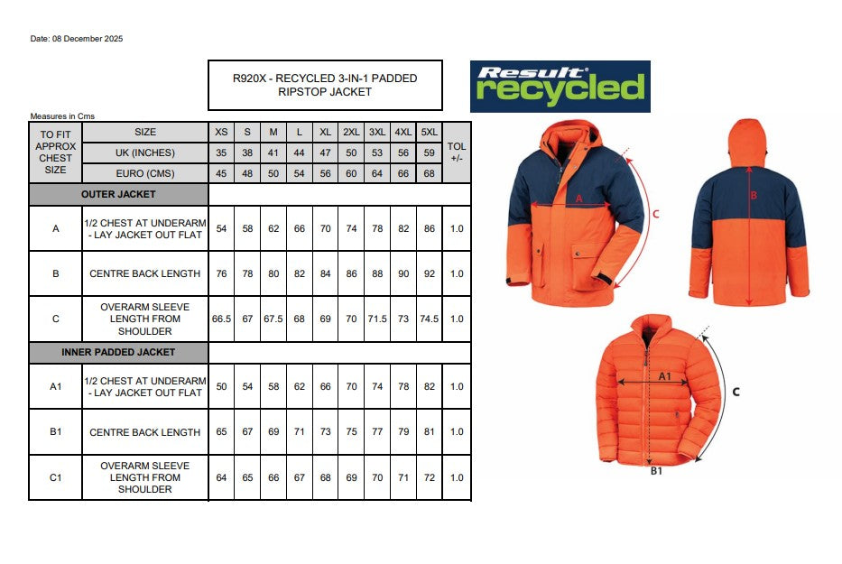 Result Recycled 3-In-1 Padded Jacket | Unisex | Waterproof | Insulated | Windproof | 3 Colours | XS-5XL
