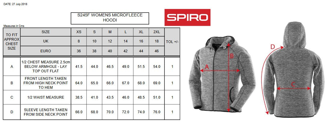 Spiro Fitness Ladies Microfleece Hoodie | Lightweight Full Zip Hoodie | Grey Marl | XS-2XL - Hoodie - Logo Free Clothing