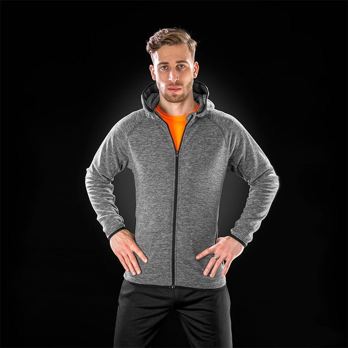 Spiro Fitness Mens Microfleece Hoodie | Lightweight Full Zip Hoodie | Grey Marl | S-3XL