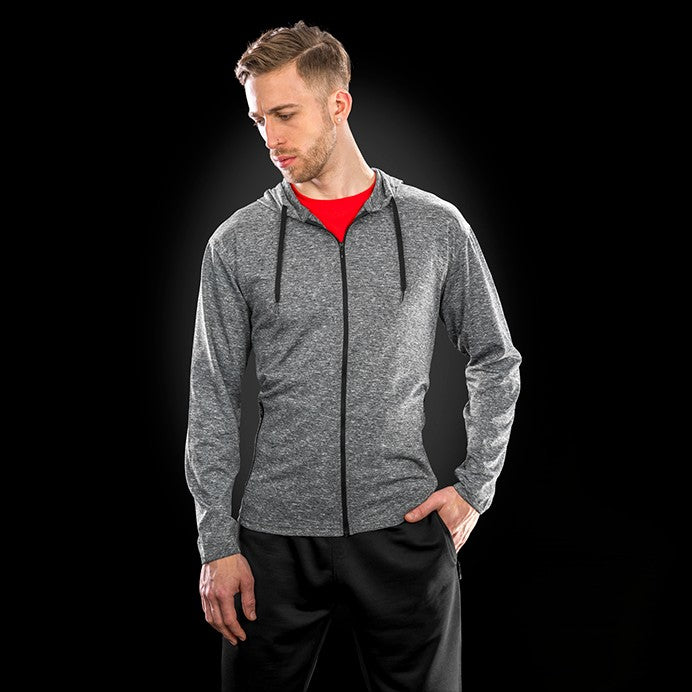 Spiro Fitness Mens Hooded Tee-Jacket | Lightweight Full Zip Hoodie | Grey Marl | S-3XL