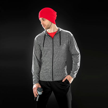 Spiro Fitness Mens Hooded Tee-Jacket | Lightweight Full Zip Hoodie | Grey Marl | S-3XL