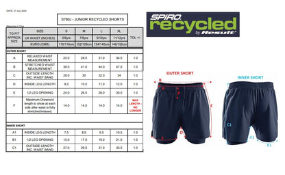 Spiro Recycled Junior Shorts | Quick Drying | Breathable | Stretch | Zip Pockets | 3 Colours | Ages 5-12