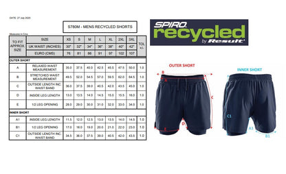Spiro Recycled Men’s Shorts | Quick Drying | Breathable | Stretch | Zip Pockets | Inner Short | 3 Colours | XS-3XL