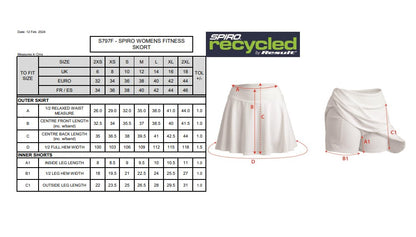 Spiro Recycled Ladies Fitness Skort | Quick Drying | Breathable | Stretch | Integral Shorts | 4 Colours | 2XS-2XL