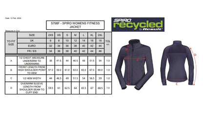 Spiro Recycled Ladies Fitness Jacket | Quick Drying | Breathable | Stretch | Thumb Cuffs | 3 Colours | 2XS-2XL