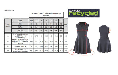 Spiro Recycled Ladies Fitness Dress | Quick Dry | Open Polo Collar | Stretch | Side Pockets | White or Navy | 2XS-2XL