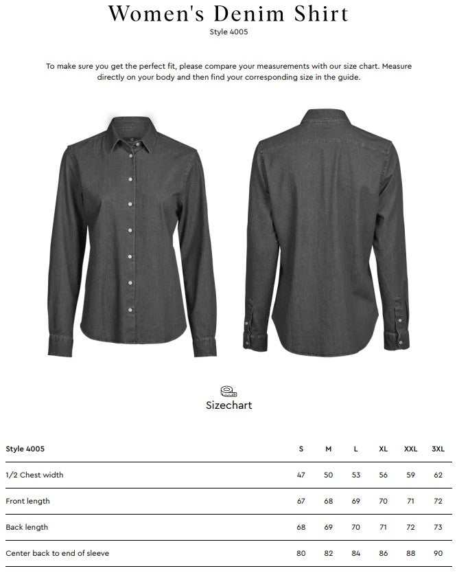 Size chart for the Tee Jays Ladies Denim Shirt