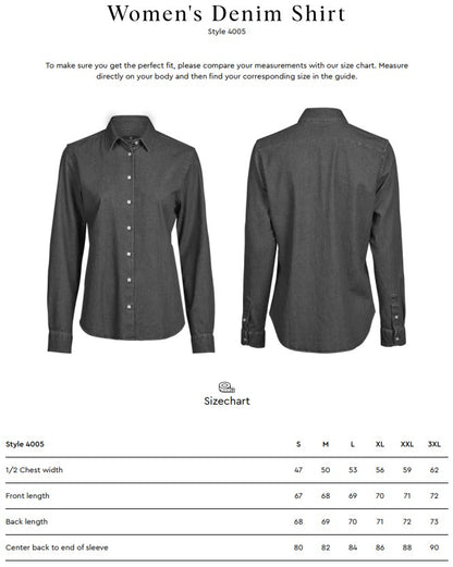 Size chart for the Tee Jays Ladies Denim Shirt
