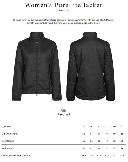 Size chart for the Tee Jays Ladies PureLite Jacket