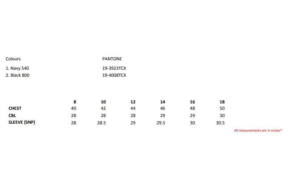 Size chart for the Regatta Hudson Ladies Fleece Lined Jacket