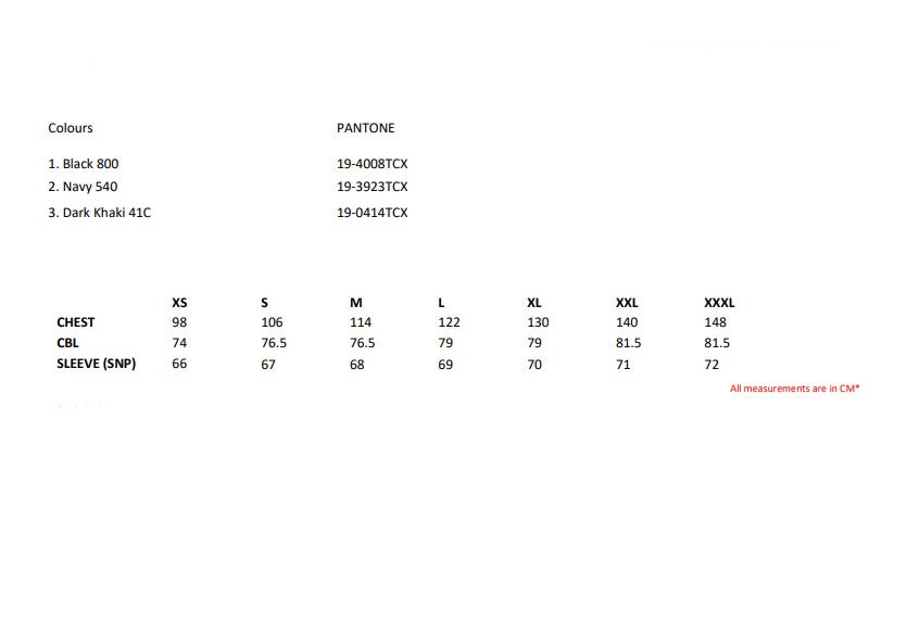 Size chart for the Regatta Tyler Men's Diamond Quilted Jacket