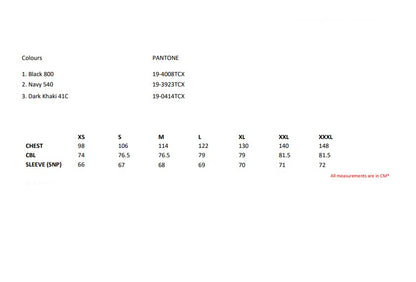 Size chart for the Regatta Tyler Men's Diamond Quilted Jacket