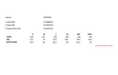 Size chart for the Regatta Sigma Men's Full Zip Fleece