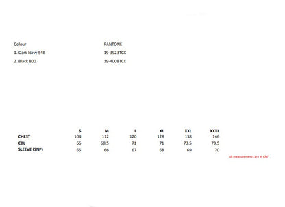 Size chart for the Regatta Thor Overhead Men's Fleece