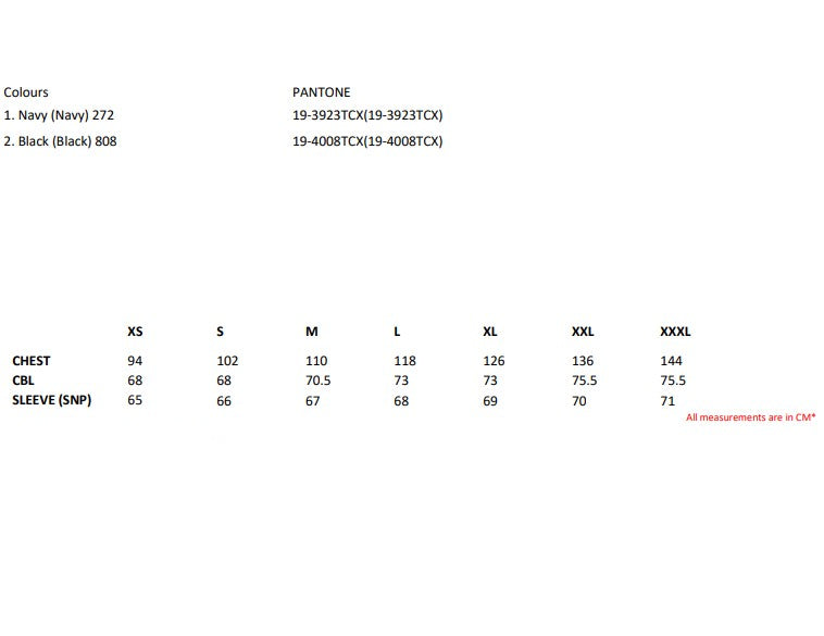 Size chart for the Regatta Ablaze Men's 3-Layer Softshell Jacket
