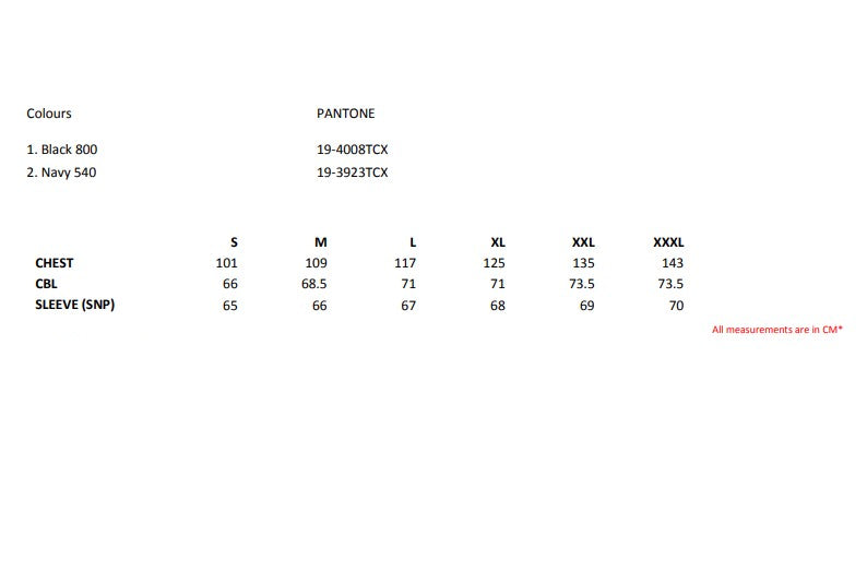 Size chart for the Regatta Omicron III Men's Zip Fleece