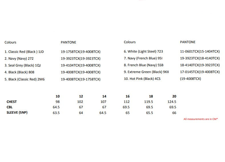 Size chart for the Regatta Ablaze Ladies Softshell Jacket
