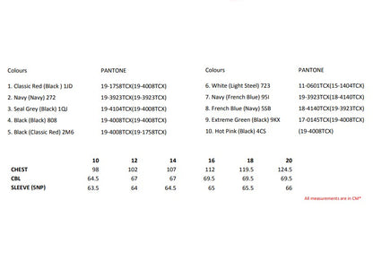 Size chart for the Regatta Ablaze Ladies Softshell Jacket