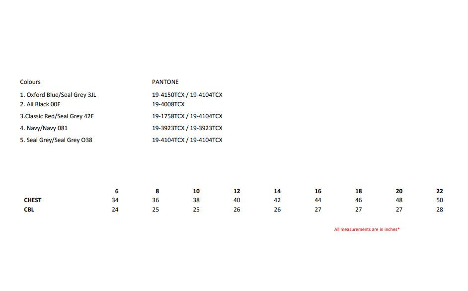 Size chart for the Regatta Uproar Ladies 2-Layer Softshell Jacket