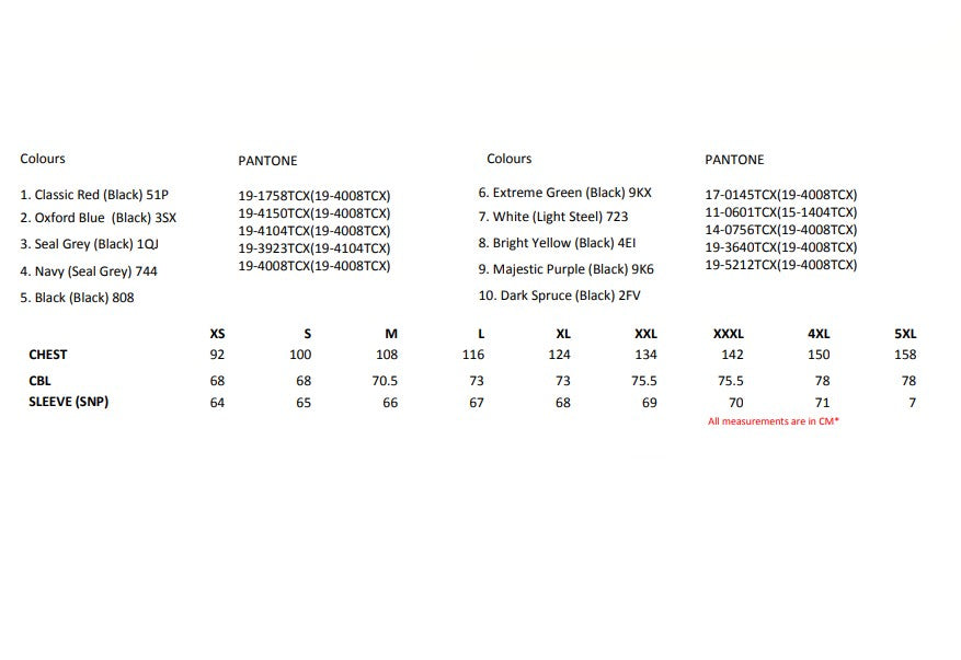Size chart for the Regatta Octagon II Men's 3-Layer Softshell Jacket