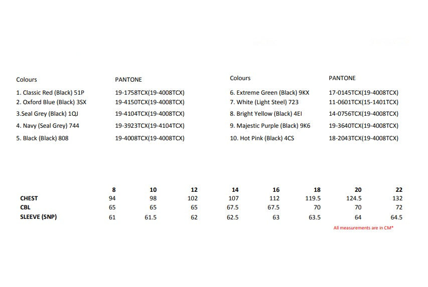 Size chart for the Regatta Octagon II Ladies 3-Layer Softshell Jacket