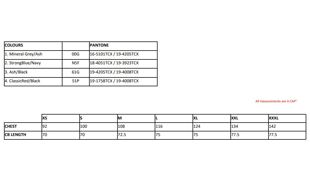 Size chart for the Regatta E-Volve Unisex 2-Layer Softshell Jacket