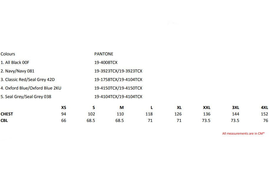 Size chart for the Regatta Flux Men's Softshell Gilet
