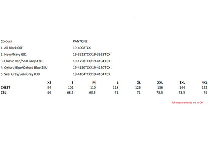 Size chart for the Regatta Flux Men's Softshell Gilet