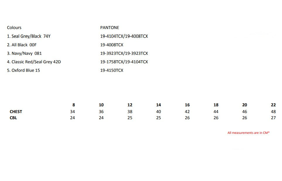 Size chart for the Regatta Flux Ladies Softshell Gilet