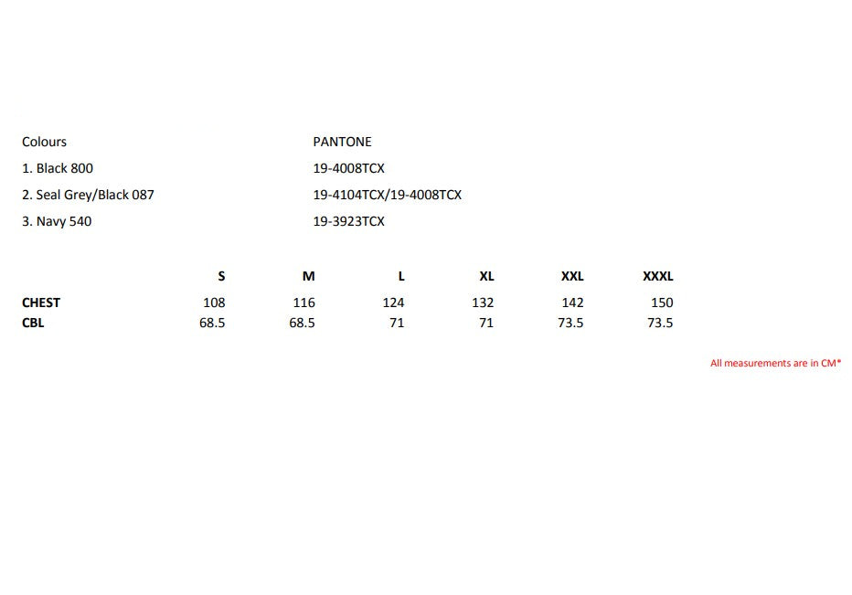 Size chart for the Regatta Altoona Men's Gilet
