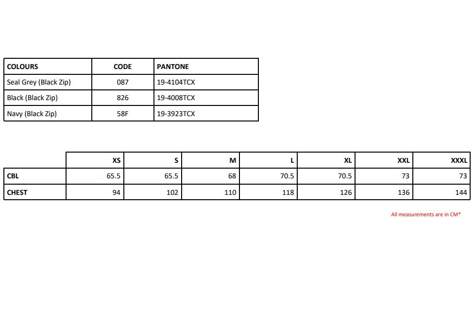 Size chart for the Regatta Access Men's Gilet