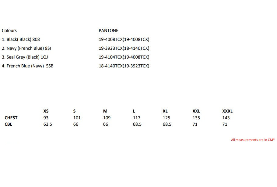 Size chart for the Regatta Ablaze Men's Gilet