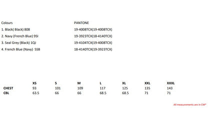 Size chart for the Regatta Ablaze Men's Gilet