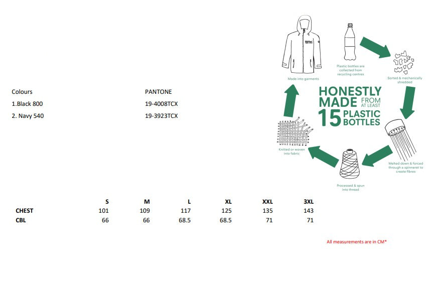 Size chart for the Regatta Honestly Made Men's Recycled Gilet