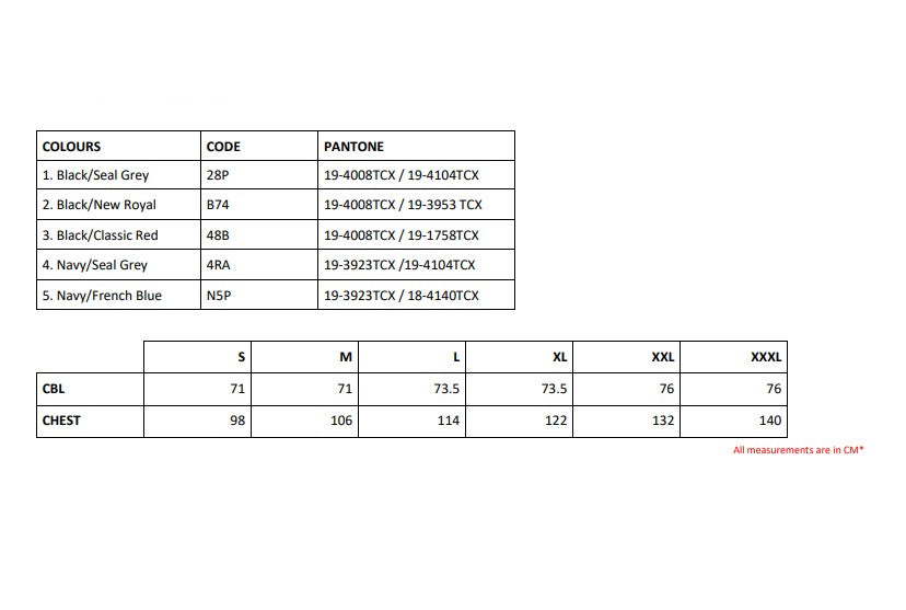 Size chart for the Regatta Navigate Men's Hybrid Gilet
