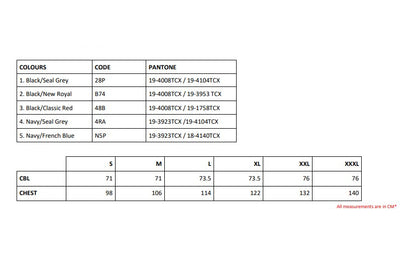 Size chart for the Regatta Navigate Men's Hybrid Gilet
