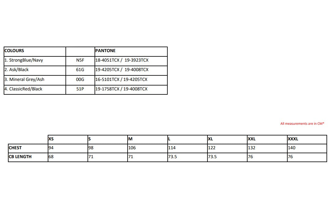 Size chart for the Regatta E-Volve Unisex Hybrid Gilet
