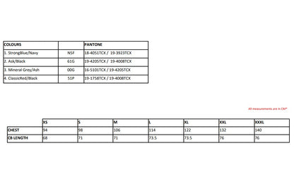 Size chart for the Regatta E-Volve Unisex Hybrid Gilet