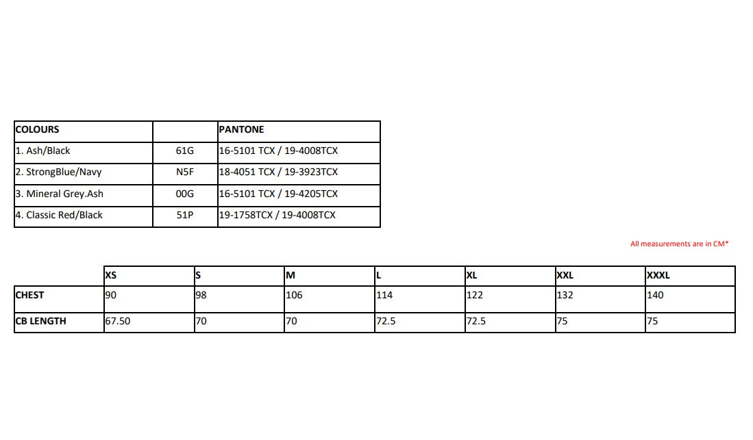 Size chart for the Regatta E-Volve Men's Knit Effect Stretch Gilet