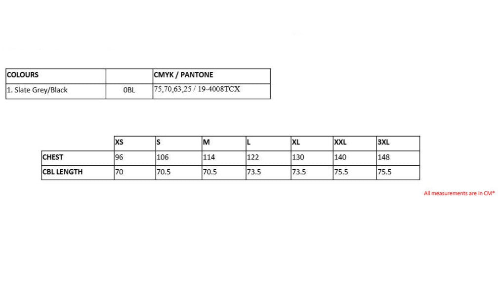 Size chart for the Regatta Essential Men's Thermal Bodywarmer