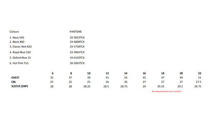 Size chart for the Regatta Thor III Ladies Full Zip Fleece