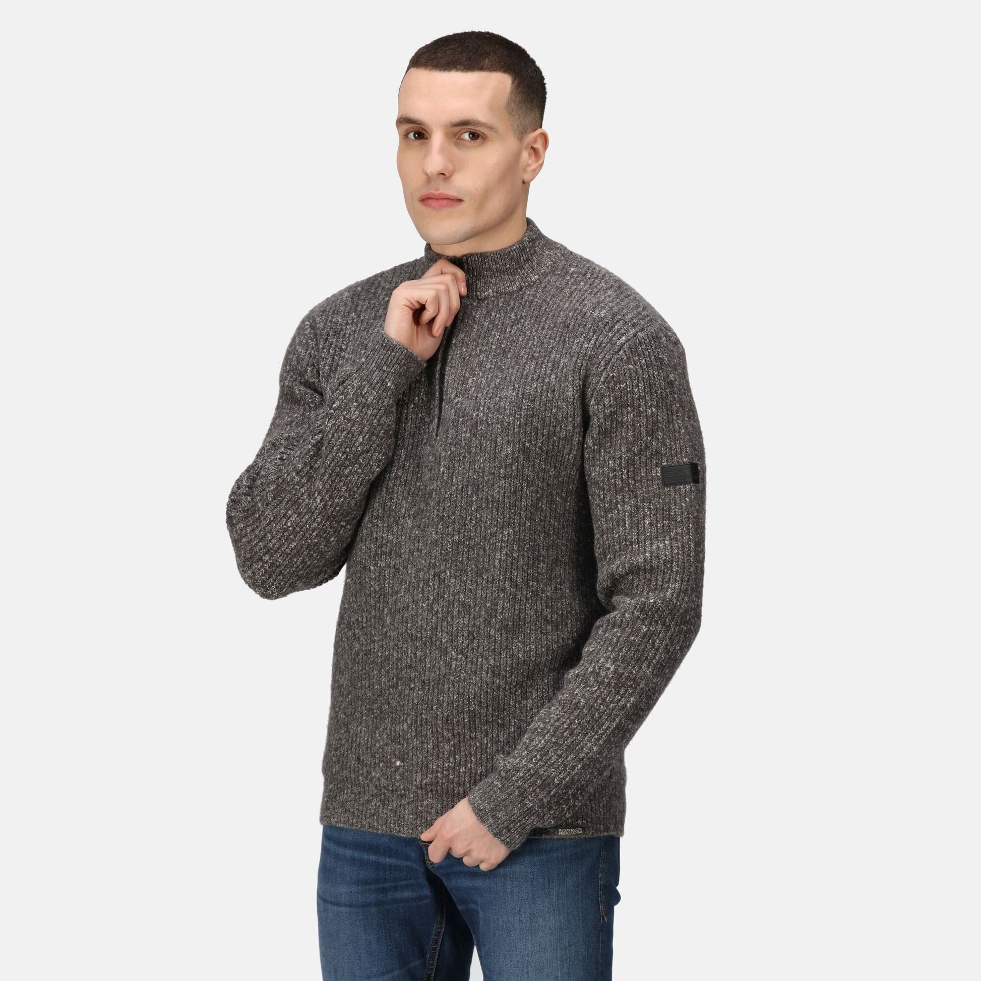 Regatta Solomon Mens Half Zip Knitted Pullover | Heavyweight Jumper | Grey or Navy | S-3XL - Sweatshirt - Logo Free Clothing