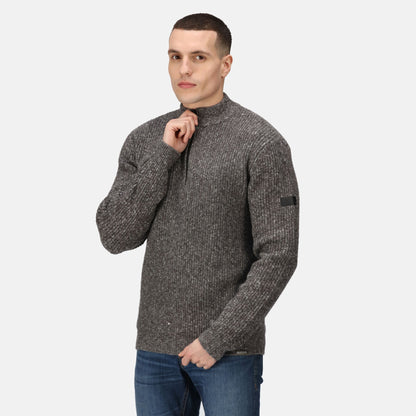 Regatta Solomon Mens Half Zip Knitted Pullover | Heavyweight Jumper | Grey or Navy | S-3XL - Sweatshirt - Logo Free Clothing