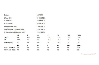 Size chart for the Regatta Pro Packaway Men's Waterproof Jacket