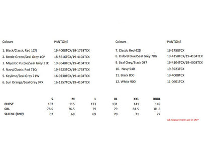 Size chart for the Regatta Ardmore Men's Waterproof Shell Jacket