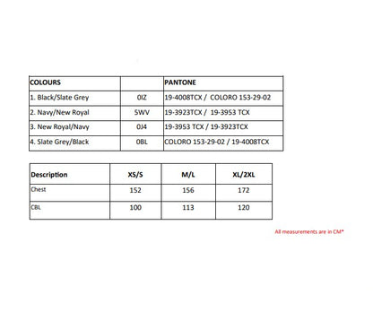 Size chart for the Regatta Pro Changing Dryrobe Jacket