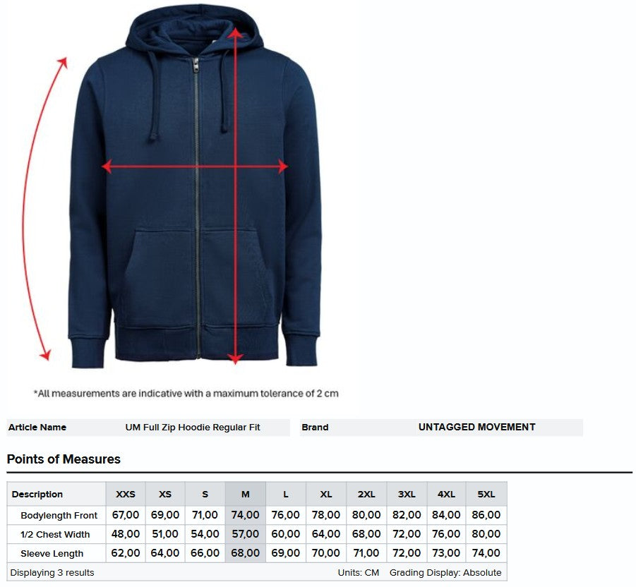 Untagged Movement Full Zip Hoodie Regular Fit | Organic | Recycled | Vegan | Unisex | 15 Colours | 2XS-5XL
