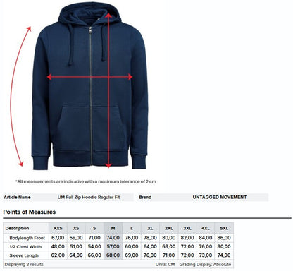 Untagged Movement Full Zip Hoodie Regular Fit | Organic | Recycled | Vegan | Unisex | 15 Colours | 2XS-5XL