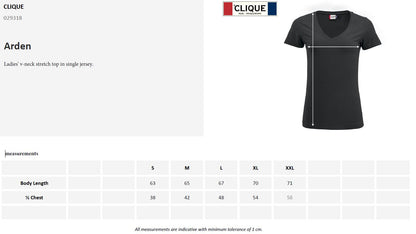 Clique Arden V-Neck Ladies T-Shirt | Stretch Top | Medium Weight | 3 Colours | S-2XL