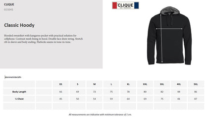Clique Classic Mens Hoodie | Heavyweight Hooded Jumper | 8 Colours | XS-5XL - Hoodie - Logo Free Clothing